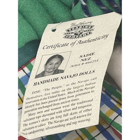 FRED HARVEY Handmade Navajo Dolls Native American Couple  Signed By Sadie Nez 9” - Picture 9 of 11